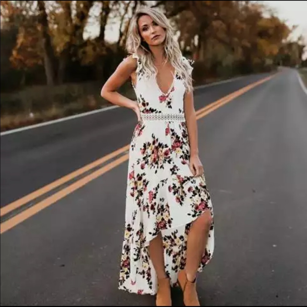 CAMILLE💐Ivory Boho Floral Print Dress - Picture 6 of 8